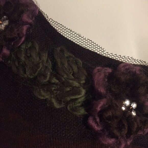 Uncle Frank Chocolate Brown Dress Floral Embellished Neckline Lilac Ribbon Belt - Picture 5 of 7